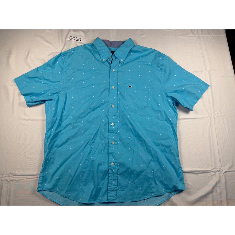Crown & Ivy Mens Large Blue Polka Dot Short Sleeve Button Down Shirt Classic Fit